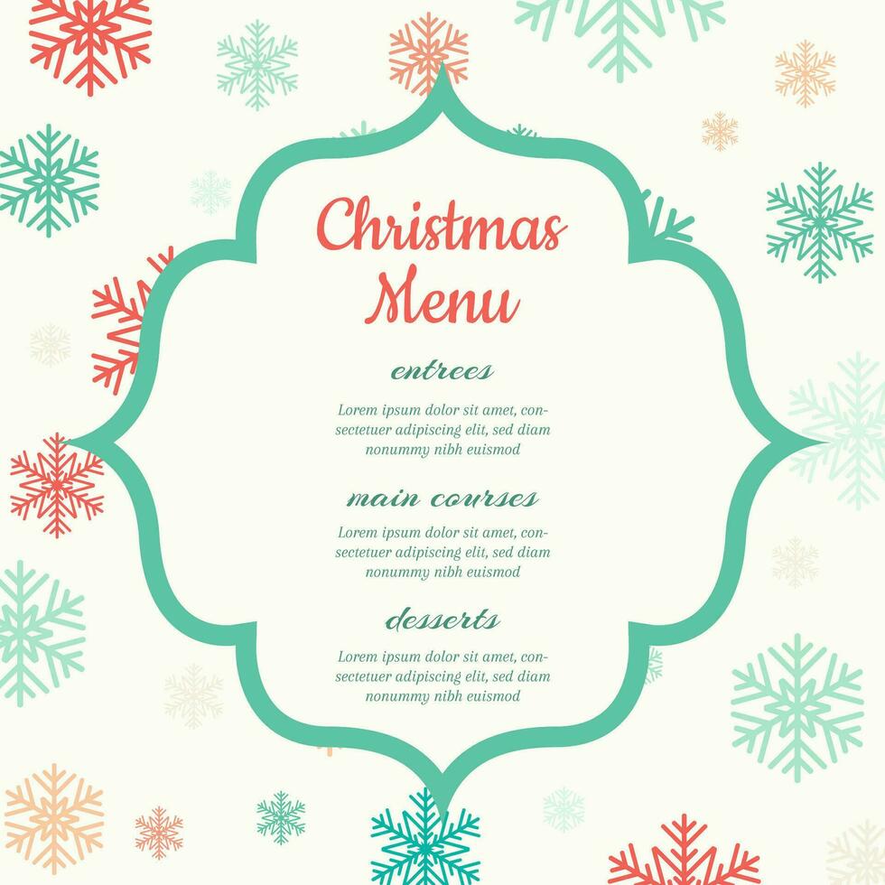 cute christmas menu background with snowflake design vector