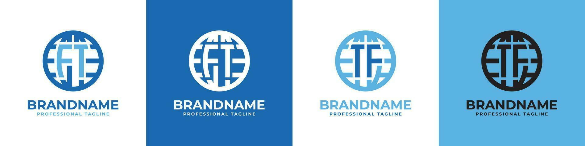 Letter FT and TF Globe Logo Set, suitable for any business with FT or TF initials. vector