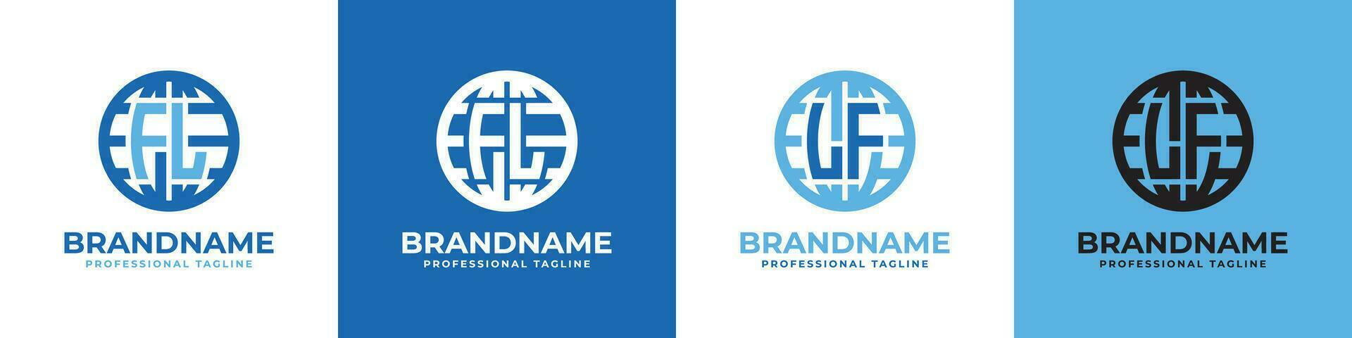 Letter FL and LF Globe Logo Set, suitable for any business with FL or LF initials. vector