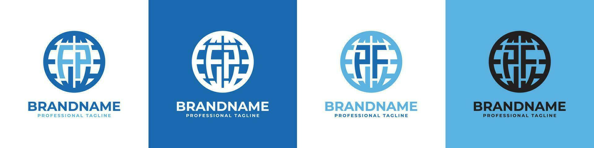 Letter FP and PF Globe Logo Set, suitable for any business with FP or PF initials. vector