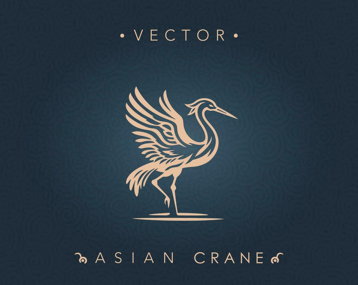 Asian Crane in Stylized Vector Design