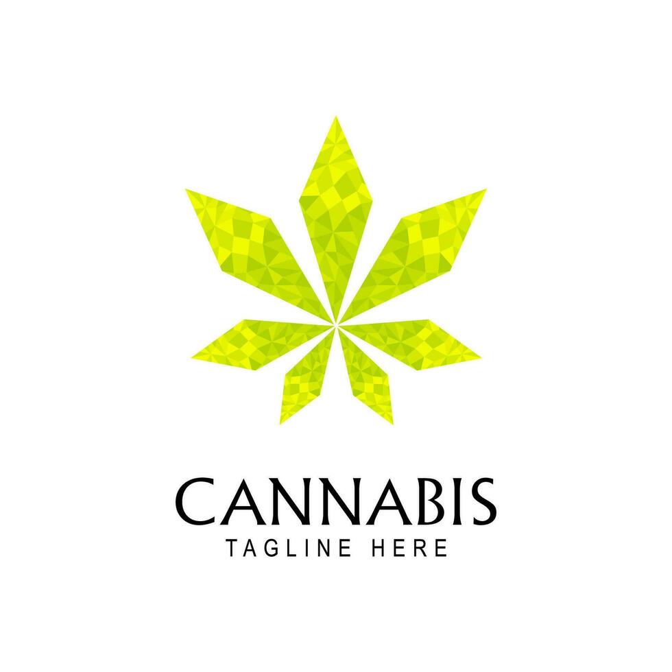 Modern geometric hemp cannabis marijuana logo icon vector template, with low poly style design