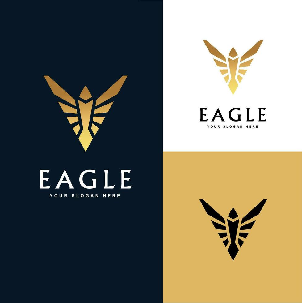 Golden Strong Eagle Hawk Falcon Monogram Badge Logo Design Vector