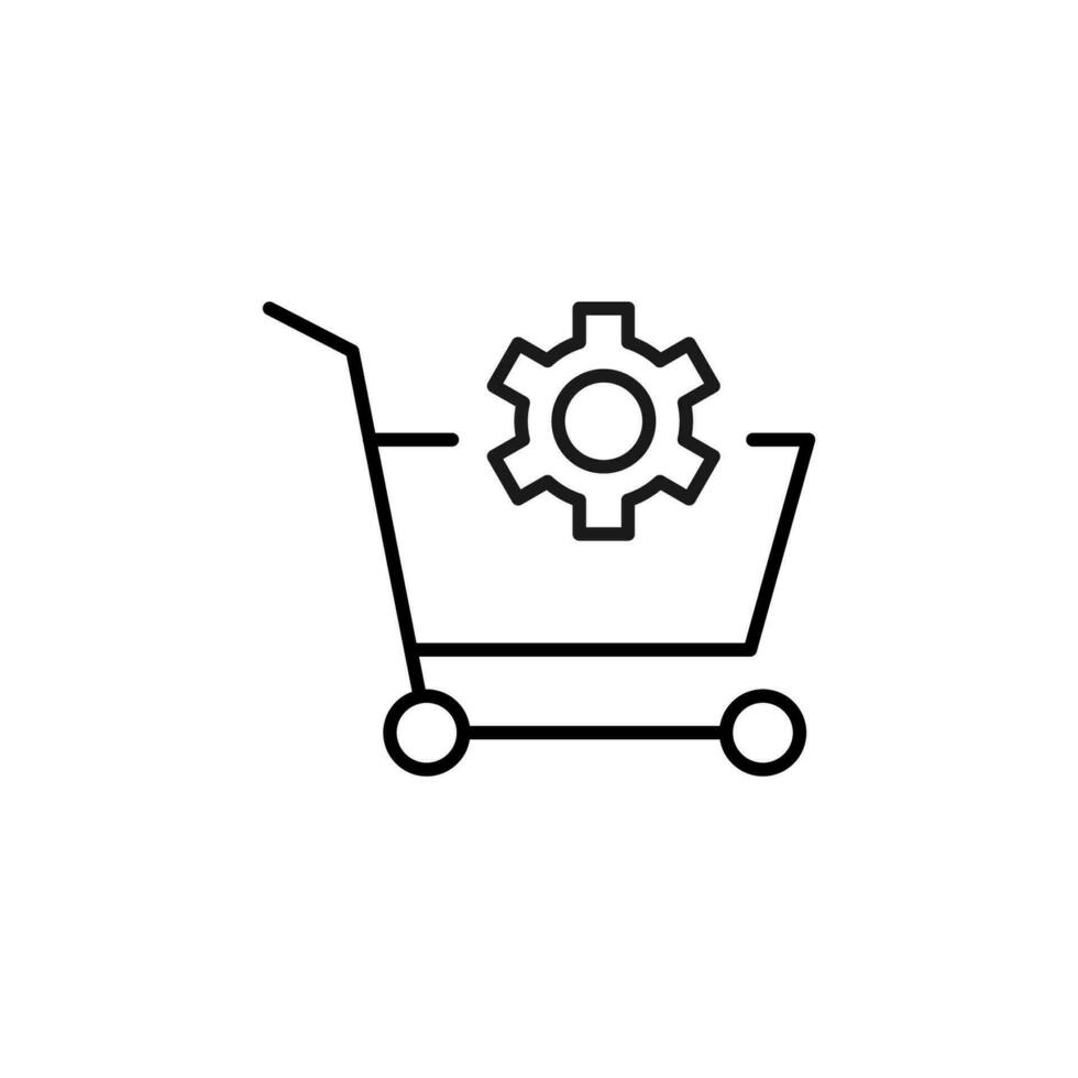 compras carro por engranaje sencillo contorno icono. adecuado para libros, historias, tiendas editable carrera en minimalista contorno estilo. símbolo para diseño vector