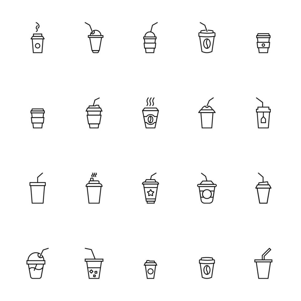 Various Cups Vector Icons Set. Suitable for books, stores, shops. Editable stroke in minimalistic outline style. Symbol for design