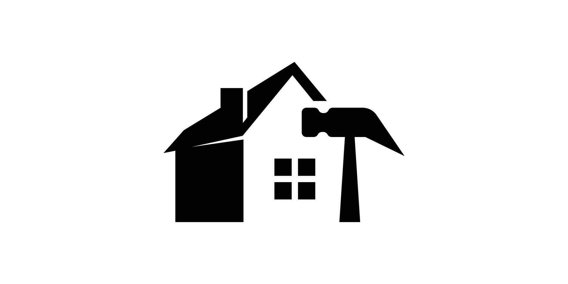 logo design combining the shape of a house with a hammer, for a home renovation logo. vector