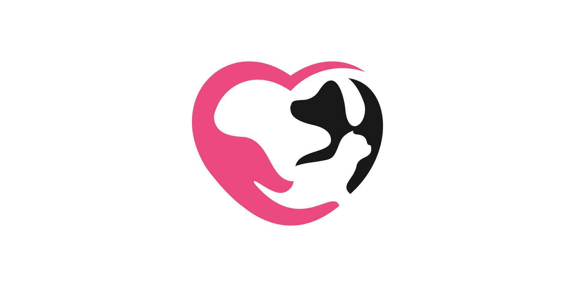 logo design combination of heart shape with hands and pets. vector