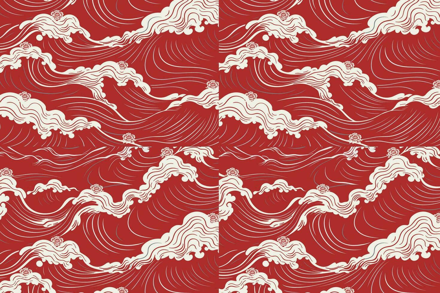 Diagonal Japanese Wave Pattern with White Foam on Red Background vector