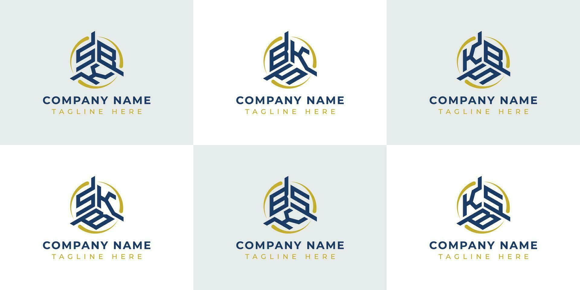 Letter SBK, SKB, BSK, BKS, KSB, KBS Hexagonal Technology Logo Set. Suitable for any business. vector