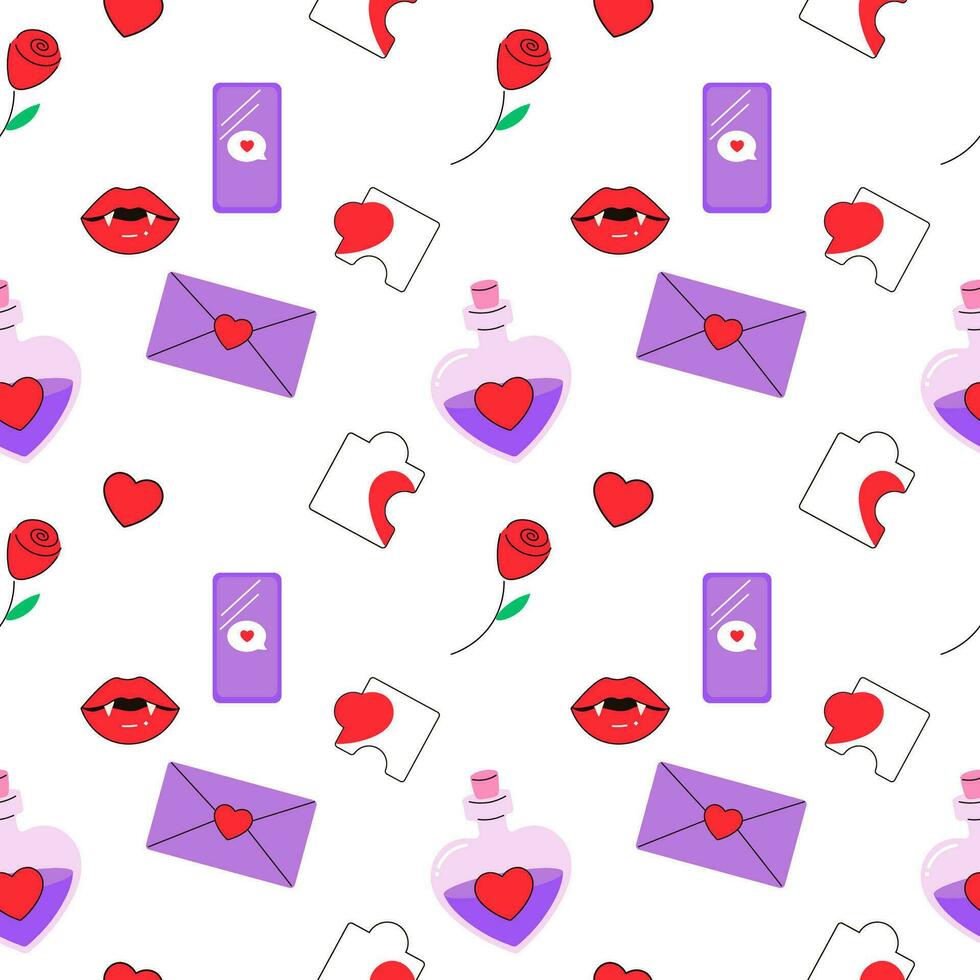 seamless pattern, valentine's day, letter, heart, message vector