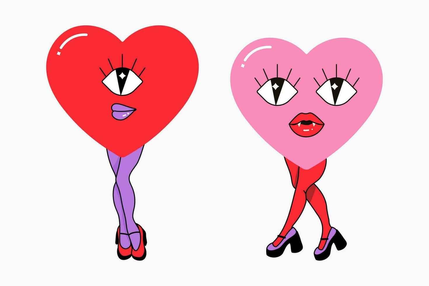 Valentines Day, groovy style character, heart with female legs vector