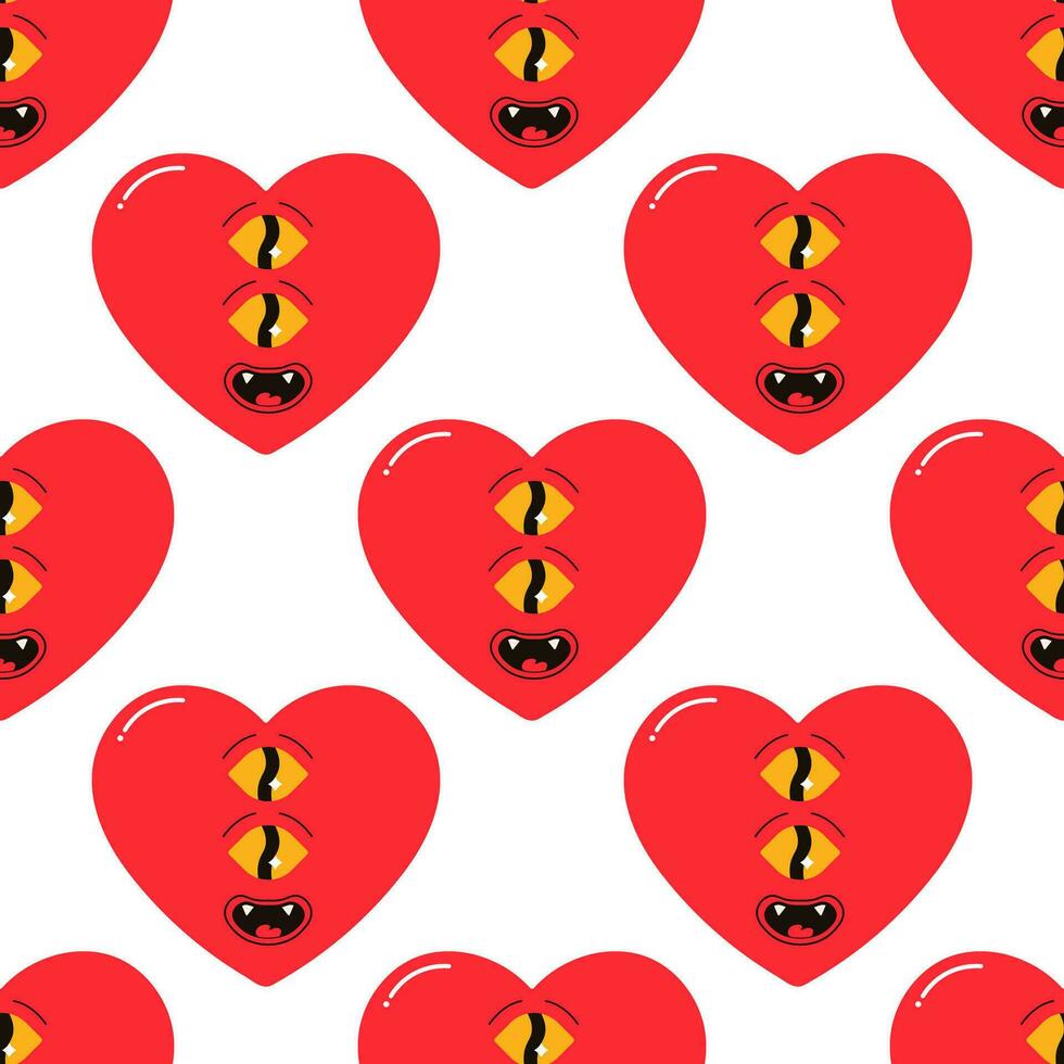 Seamless pattern groovy heart, valentine's day, character vector