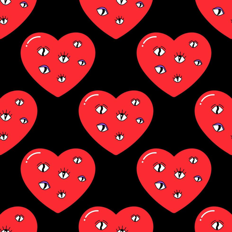 Seamless pattern, characters, weird hearts, love and valentine's day vector