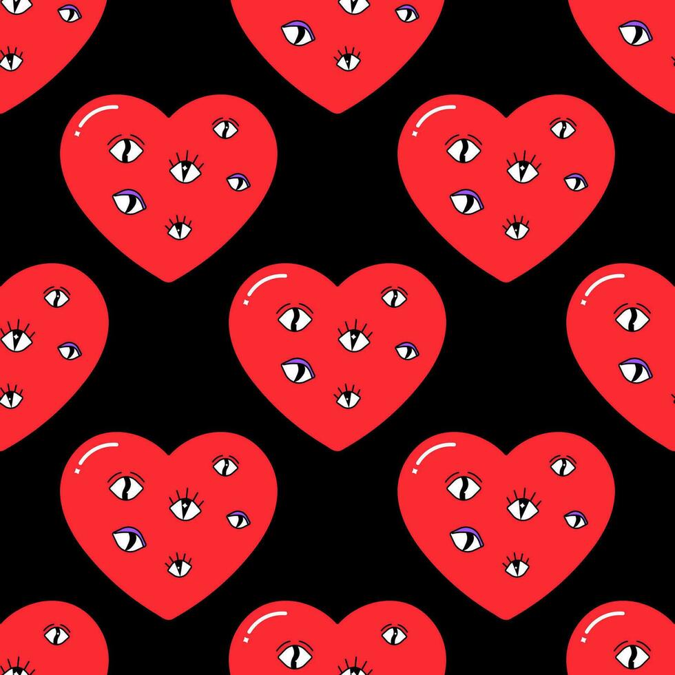 Seamless pattern, characters, weird hearts, love and valentine's day vector