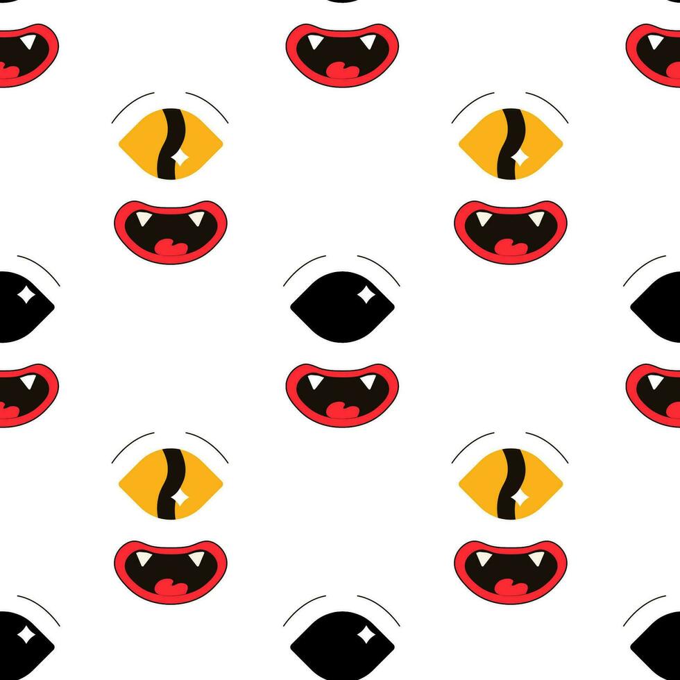 Seamless pattern, characters, weird scary faces, demon eyes vector