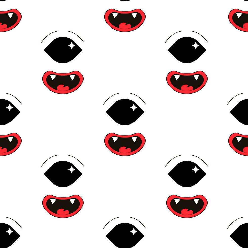 Seamless pattern, characters, weird scary faces, demon eyes vector