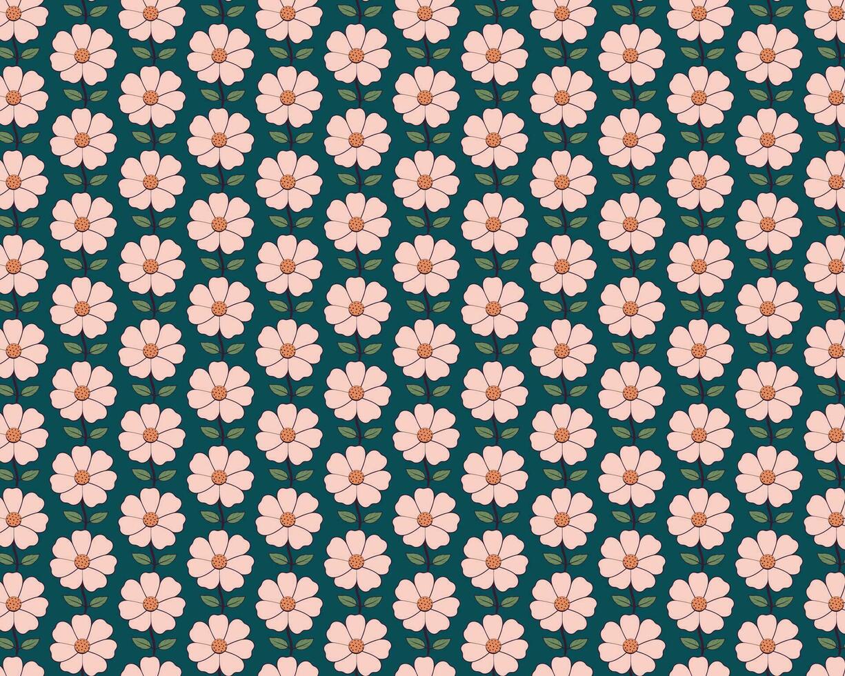 Pink Flowers on a Teal Background Pattern vector