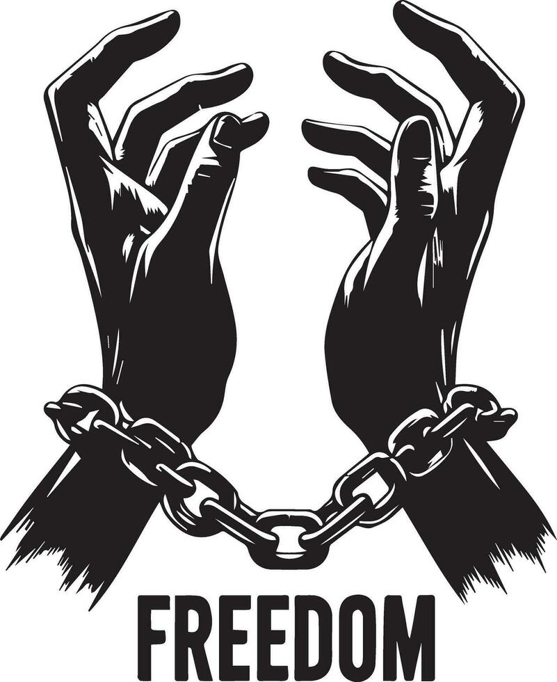 a pair of hands chained to a chain, With the text words Freedom vector silhouette 2