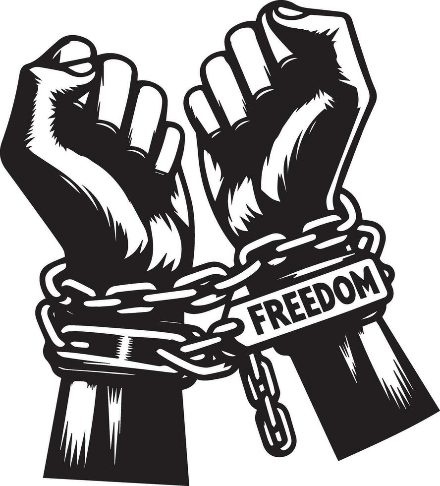 a pair of hands chained to a chain, With the text words Freedom vector silhouette 5