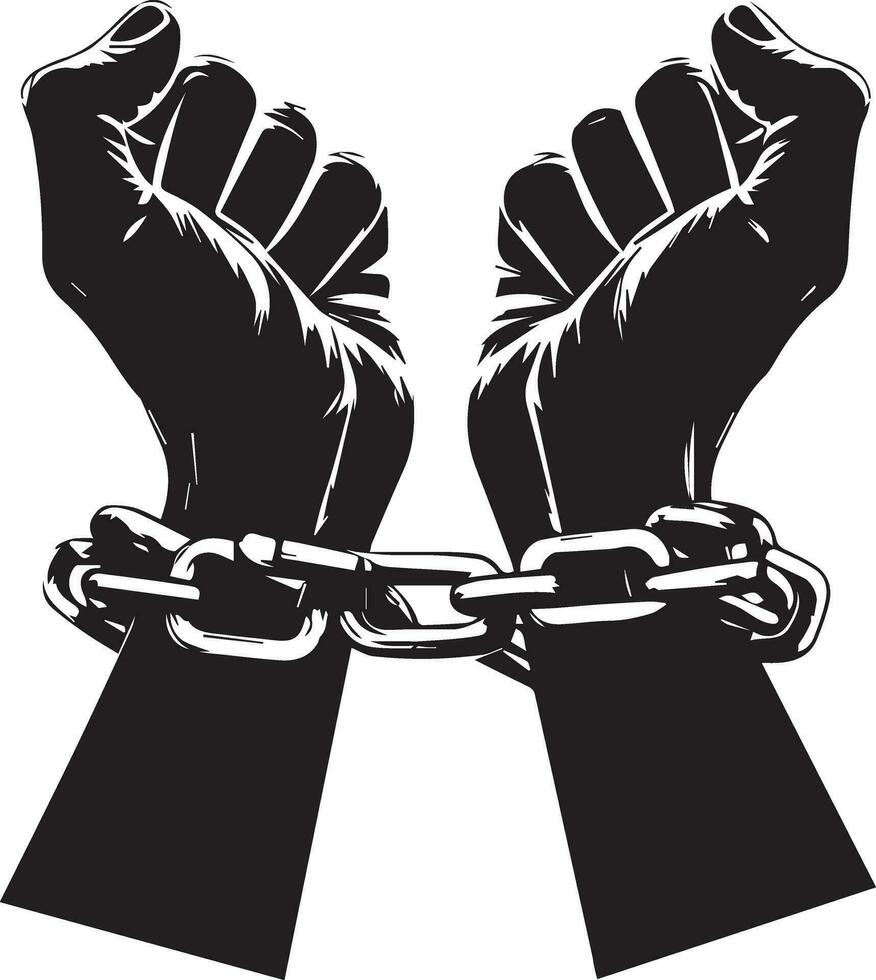 a pair of hands chained to a chain, With the text words Freedom vector silhouette 9