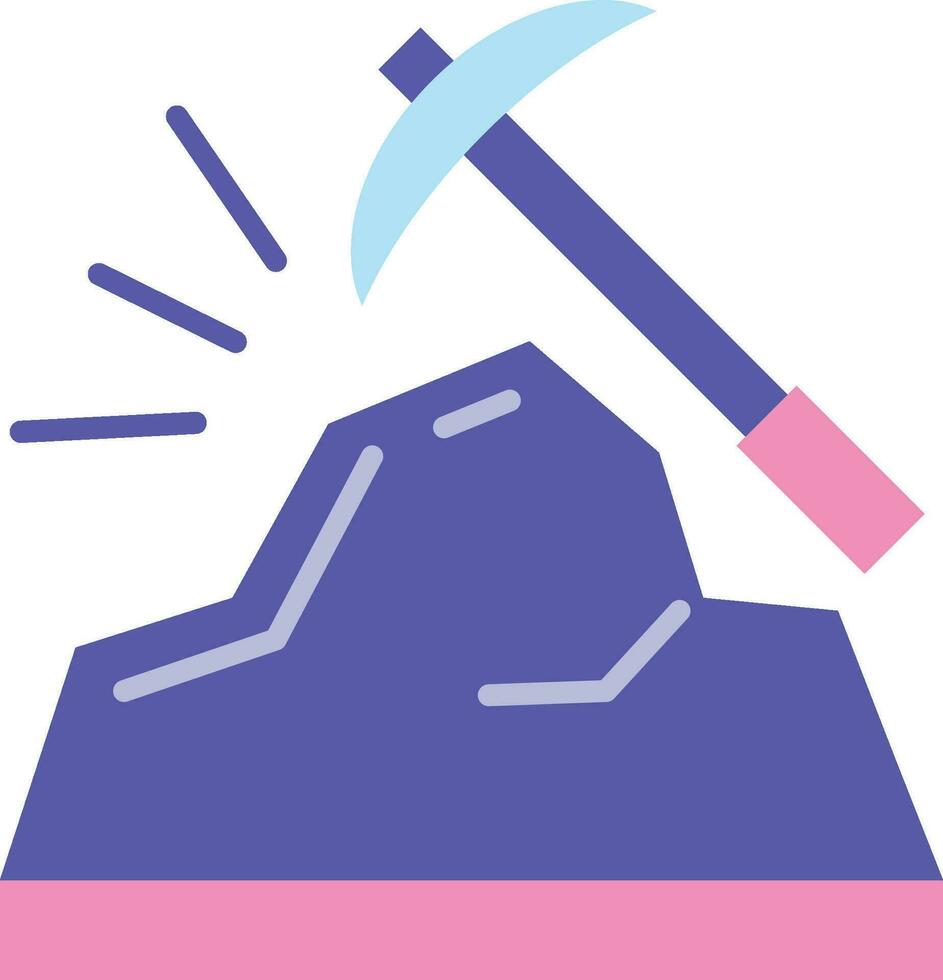 Pick axe breaking rocks icon. Mining concept vector