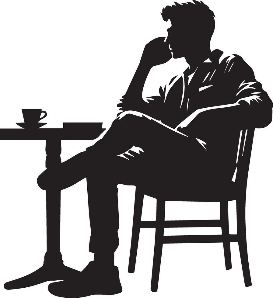 a man sitting at a table talking on a cell phone Vector silhouette illustration 3