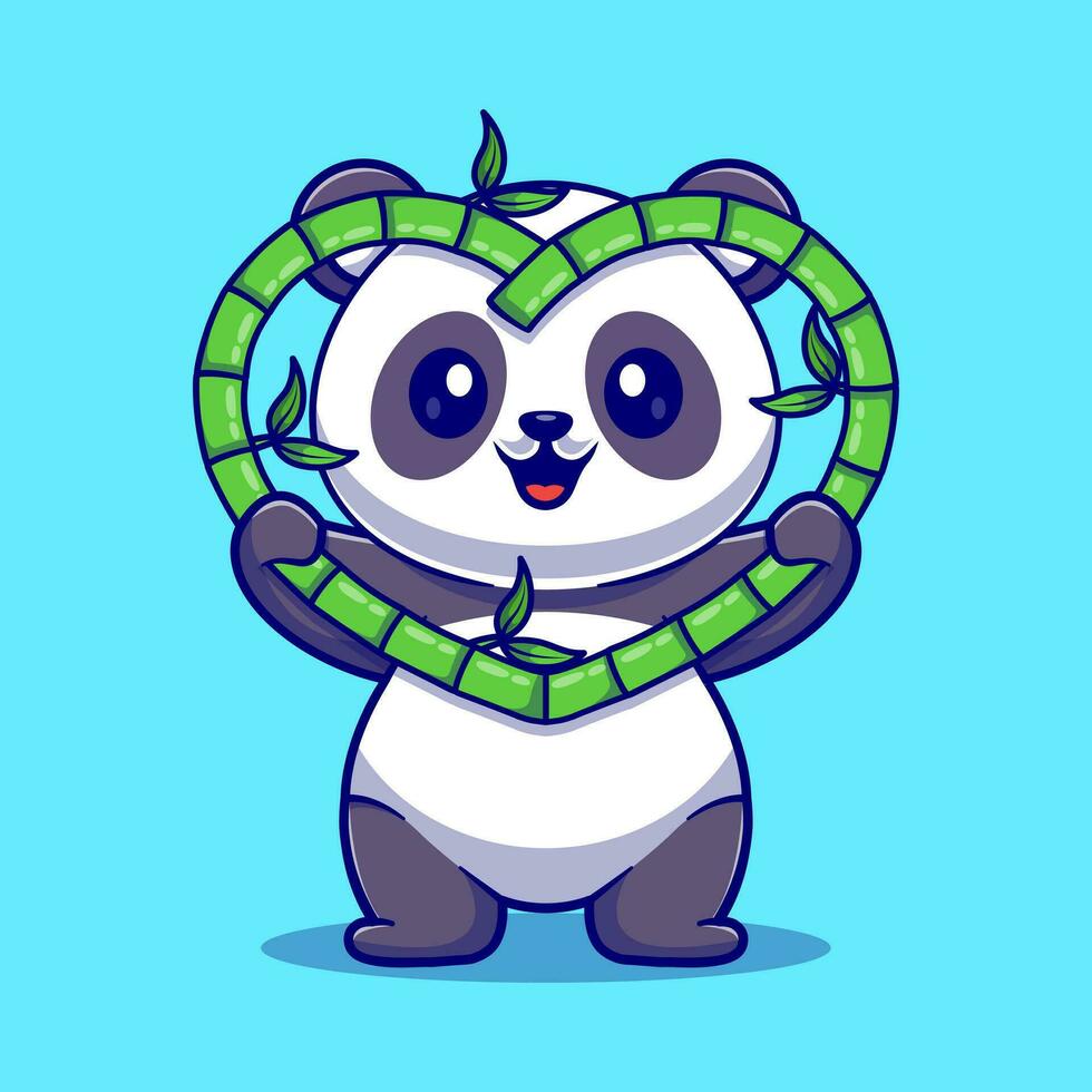 Cute panda holding love shaped bamboo cartoon vector icon illustration animal  icon concept isolated flat