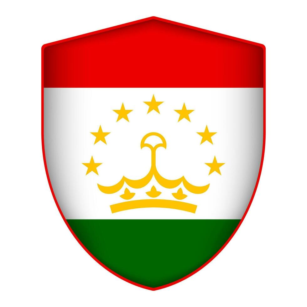 Tajikistan flag in shield shape. Vector illustration.
