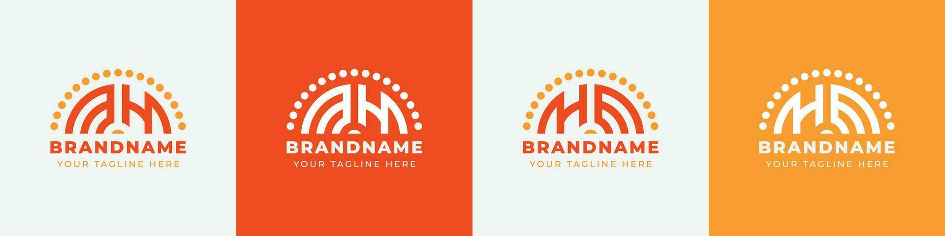 Letter HM and MH or HE and EH Sunrise  Logo Set, suitable for any business with HM, MH, HE, EH initials. vector