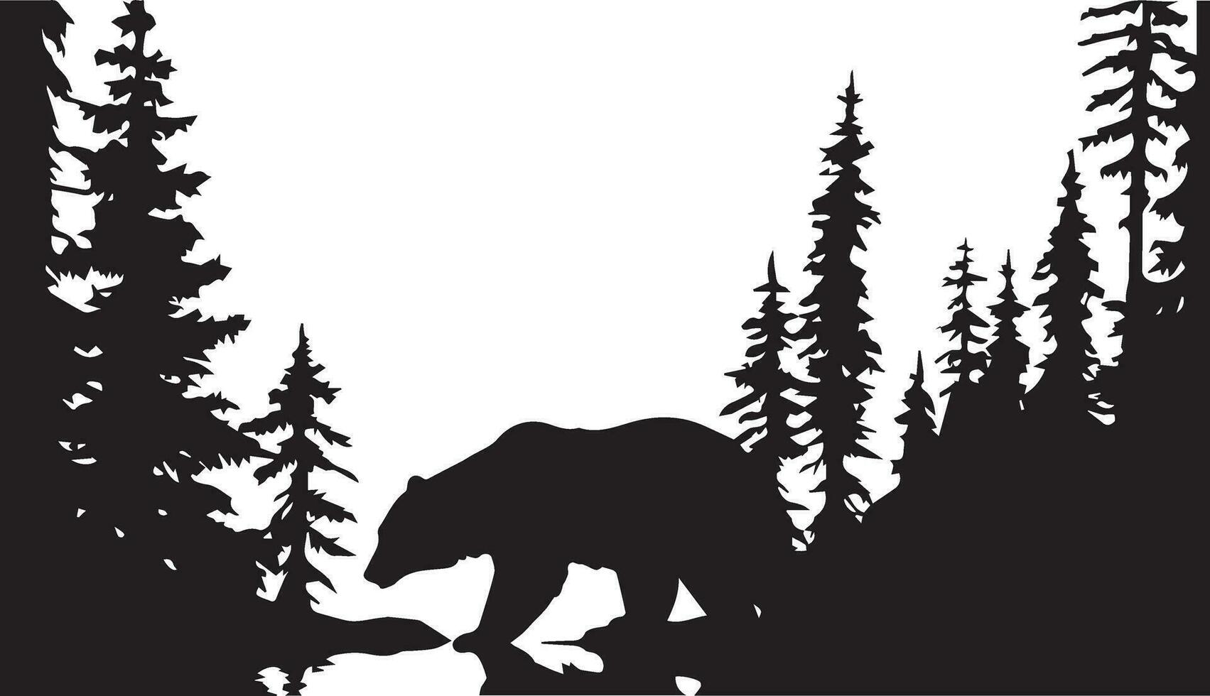 Bear On the forest vector silhouette illustration black color