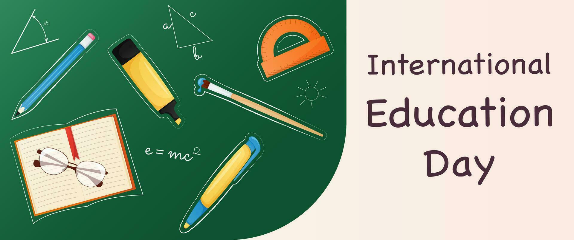 internacional educación día web bandera concepto con diferente colegio suministros vector