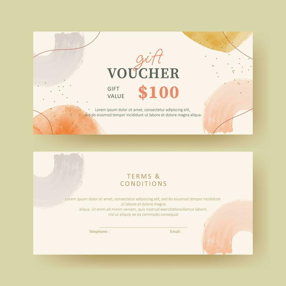 Gift voucher. Coupon template with watercolor design vector