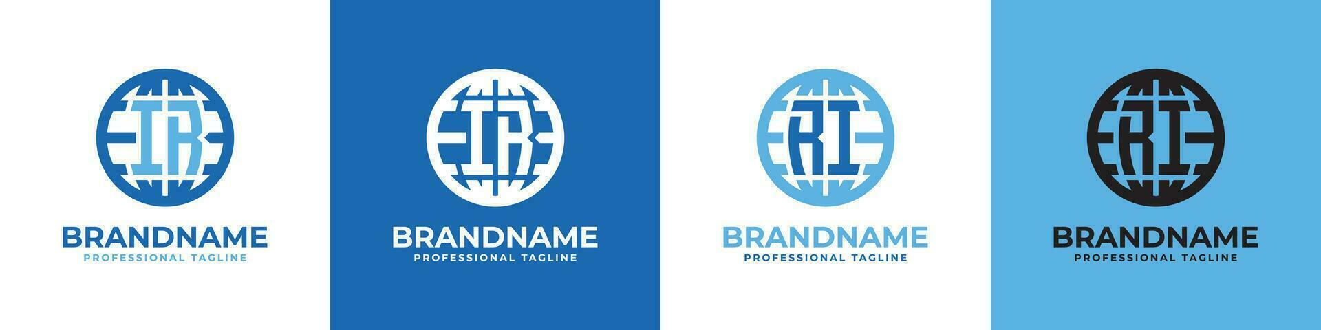 Letter IR and RI Globe Logo Set, suitable for any business with IR or RI initials. vector