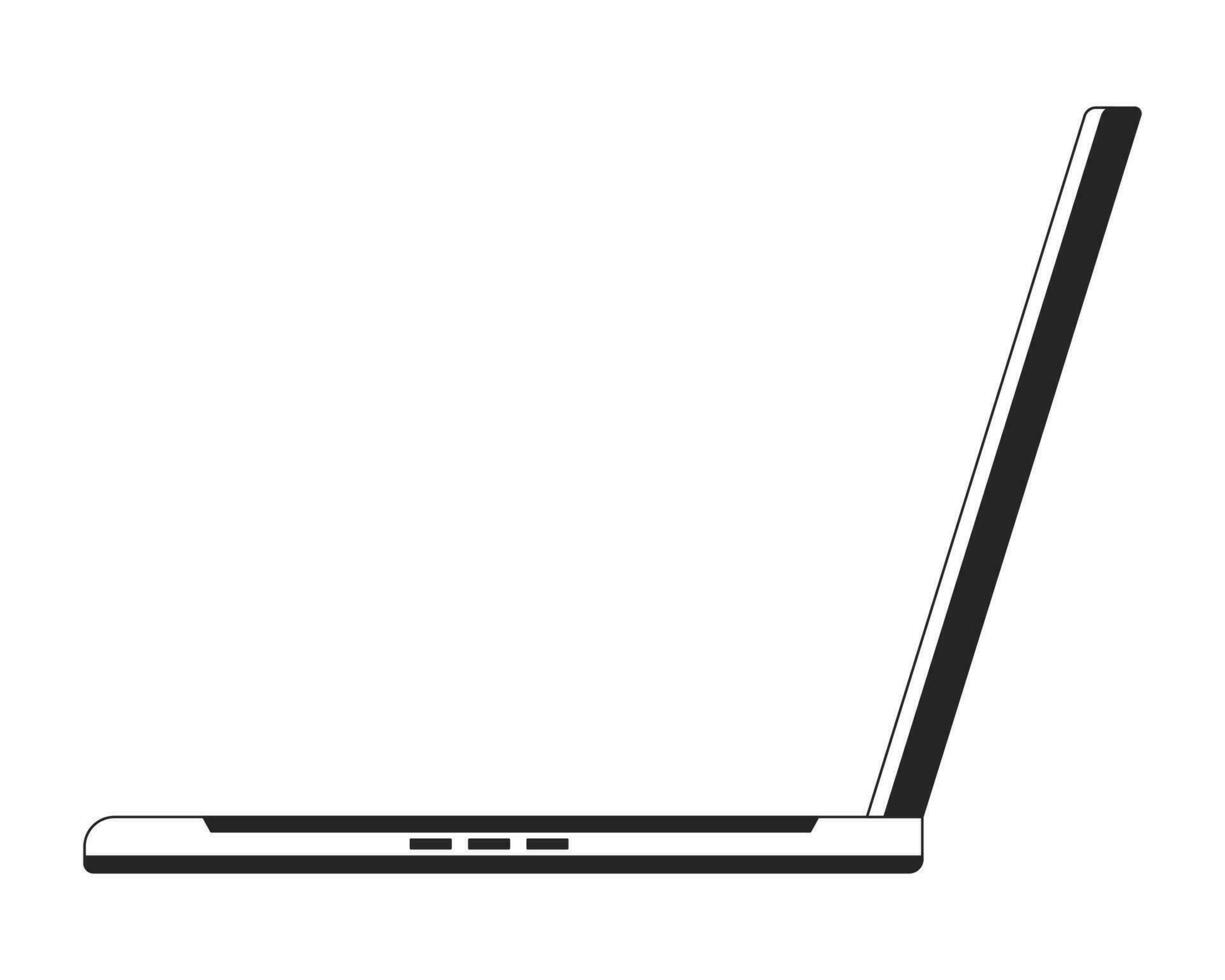 Open laptop side view black and white 2D line cartoon object vector