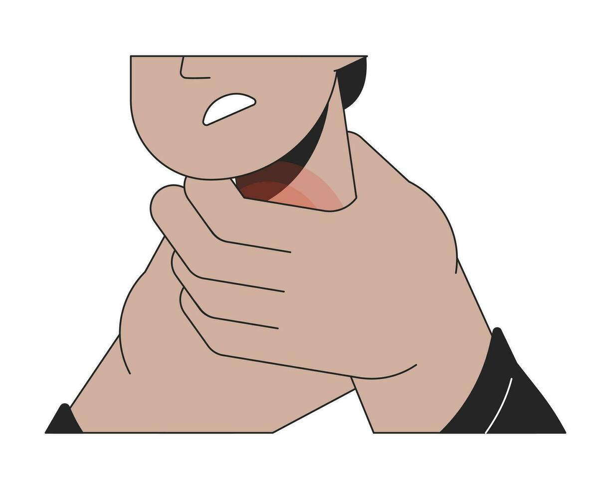 Indian man hands around sore throat 2D linear cartoon hands close-up vector