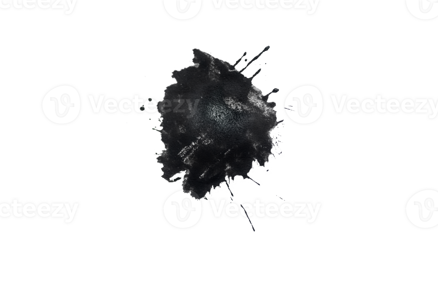 Black abstract brush strokes in form of dot and splashes of paint on paper. Grunge art calligraphy transparent background png