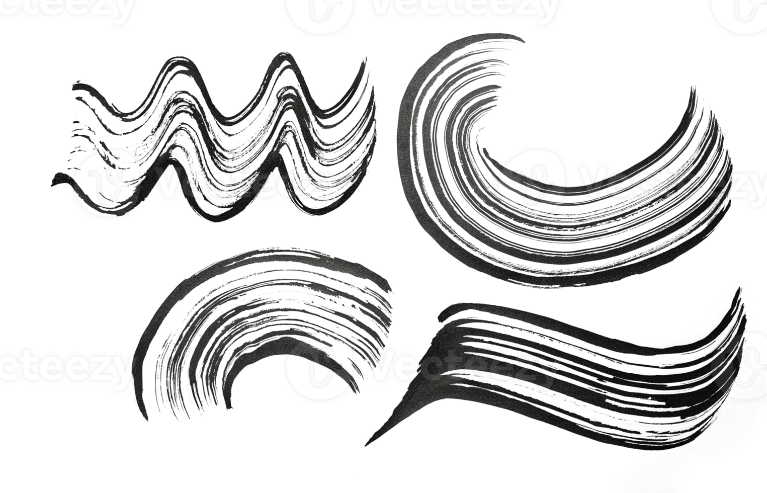 Black abstract texture brush strokes and splashes of paint on paper. Grunge art calligraphy transparent background png
