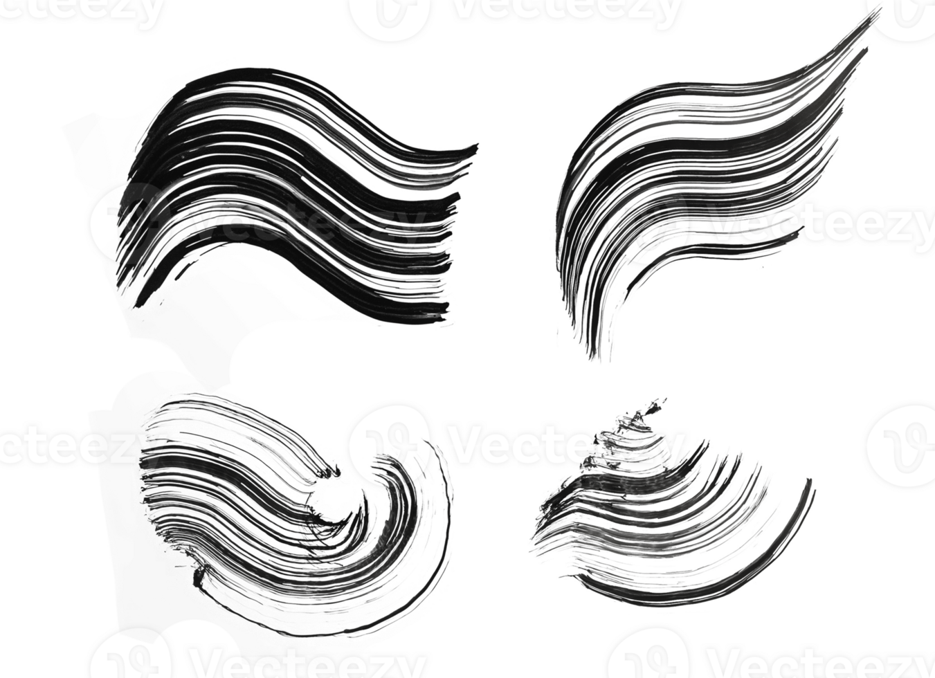 Black abstract texture brush strokes and splashes of paint on paper. Grunge art calligraphy transparent background png