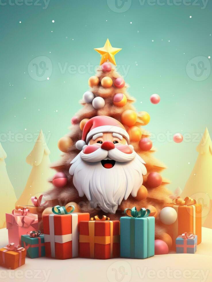 AI generated Merry Christmas, Christmas day, A Christmas tree decorated with luxurious and beautiful gifts. of Santa Claus for children to make them feel happy for a long time during the holidays. photo