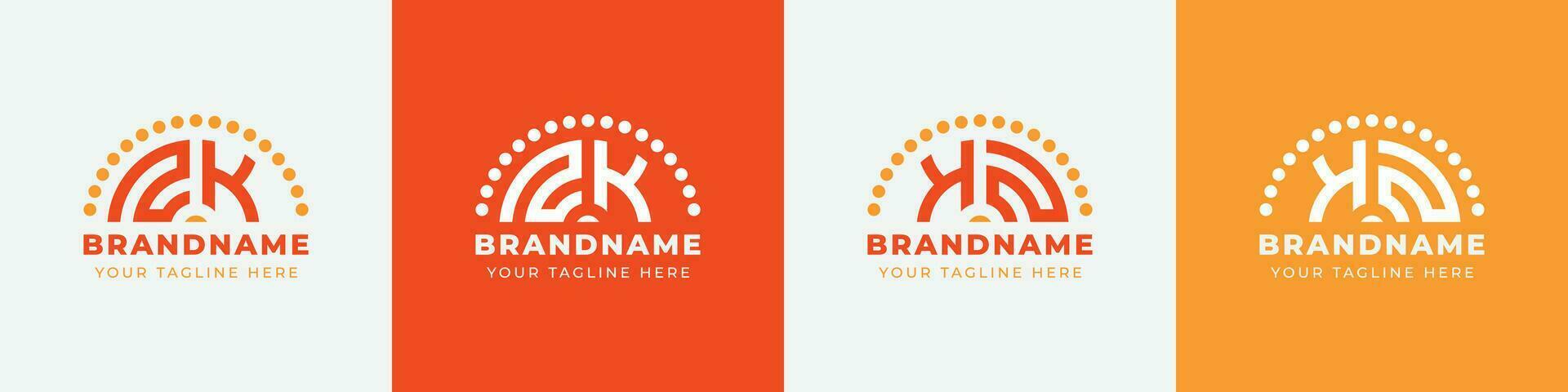 Letter KN and NK or KZ and ZK Sunrise  Logo Set, suitable for any business with KN, NK, KZ, ZK initials. vector
