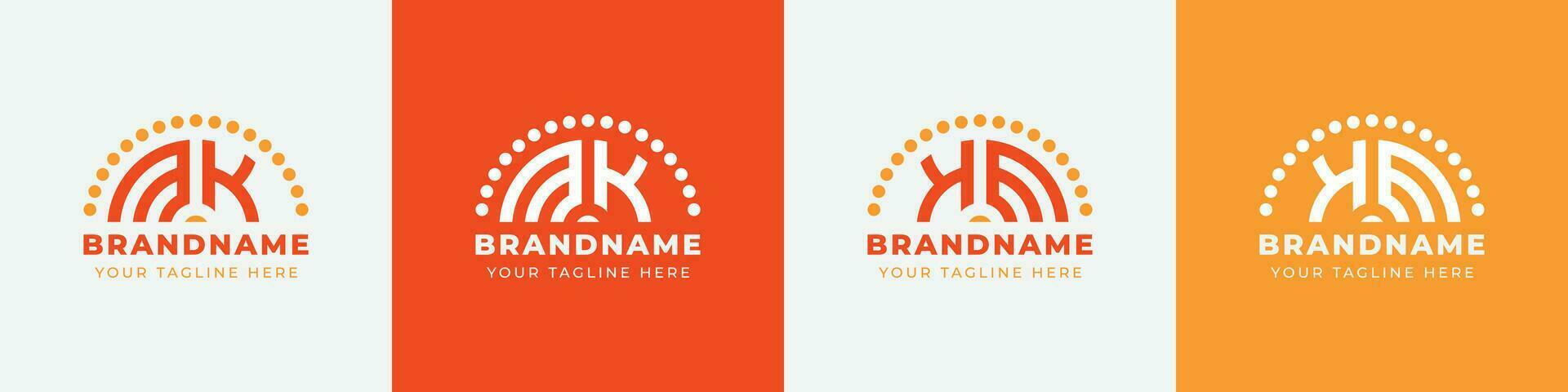 Letter KM and MK or KE and EK Sunrise  Logo Set, suitable for any business with KM, MK, KE, EK initials. vector