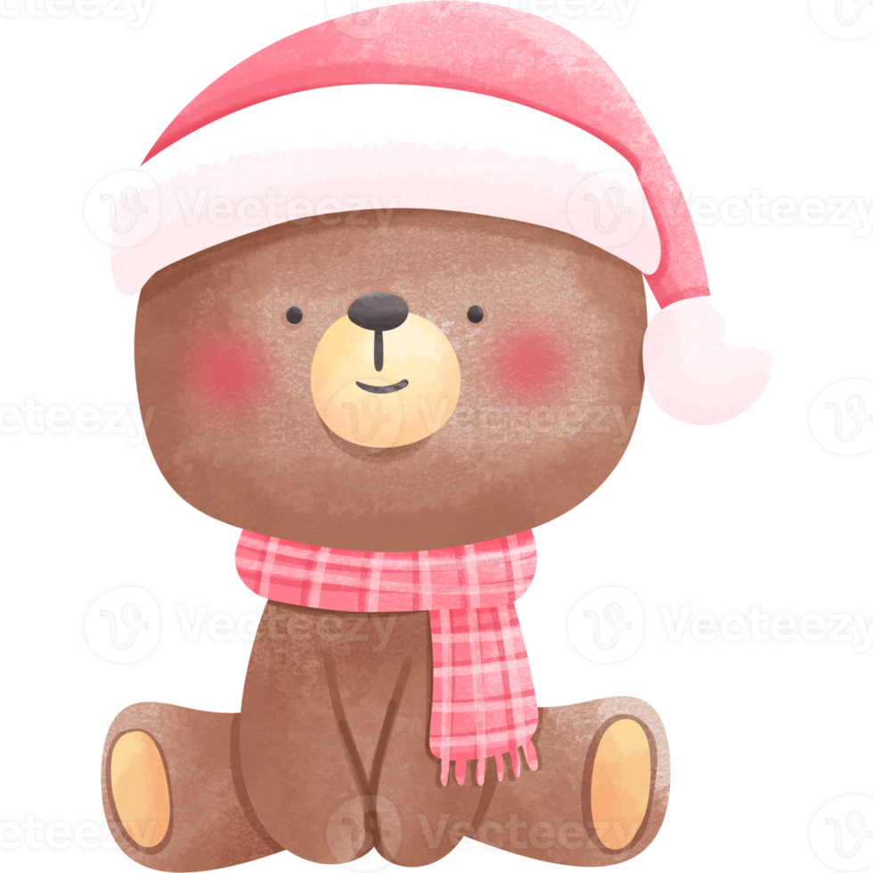Christmas bear cartoon watercolour set clip art cute hand drawn