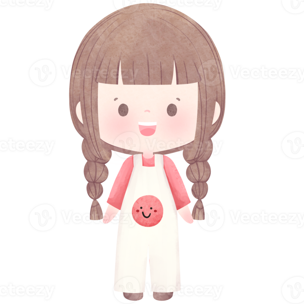 Cute girl cartoon character watercolour png
