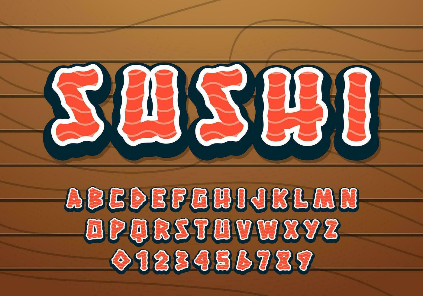 Sushi modern font effect, japanese food font vector