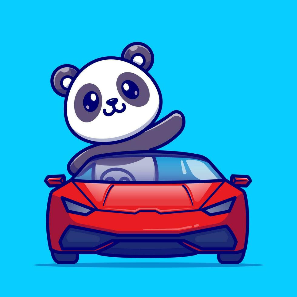 Cute Panda Driving Car Cartoon Vector Icon Illustration.  Animal Transportation Icon Concept Isolated Premium  Vector. Flat Cartoon Style