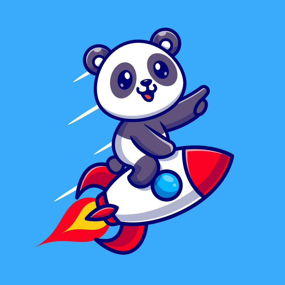 Cute Panda Riding Rocket Cartoon Vector Icon Illustration.  Animal Transportation Icon Concept Isolated Premium  Vector. Flat Cartoon Style