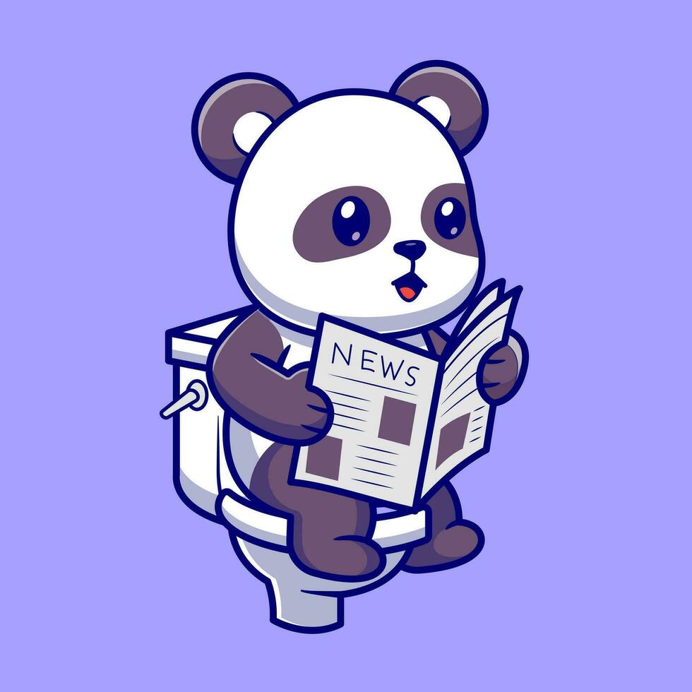 Cute Panda Reading Newspaper On Toilet Cartoon Vector  Icon Illustration. Animal Education Icon Concept Isolated  Premium Vector. Flat Cartoon Styl