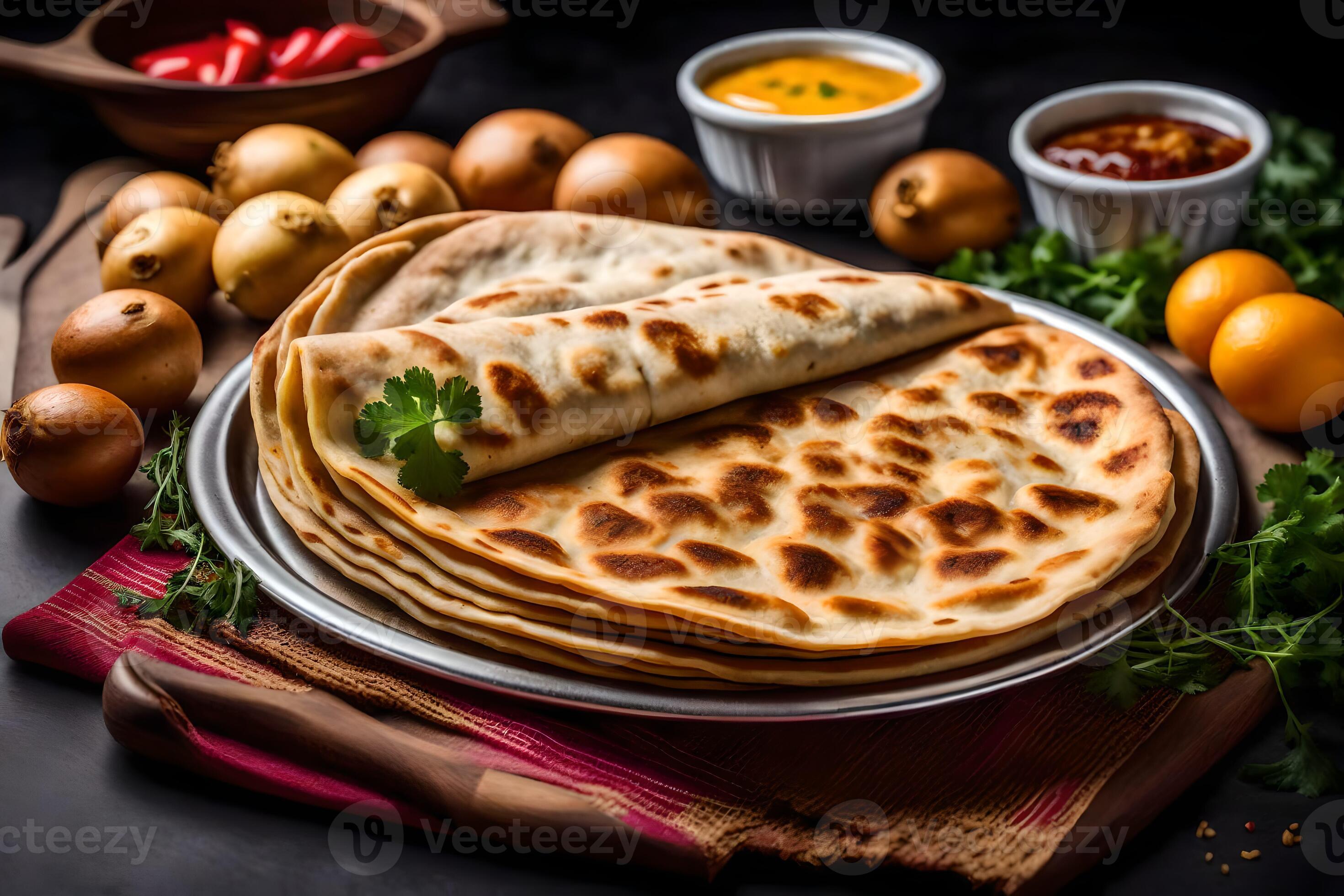 indian flatbreads on a plate. AIGenerated 34828535 Stock Photo at Vecteezy