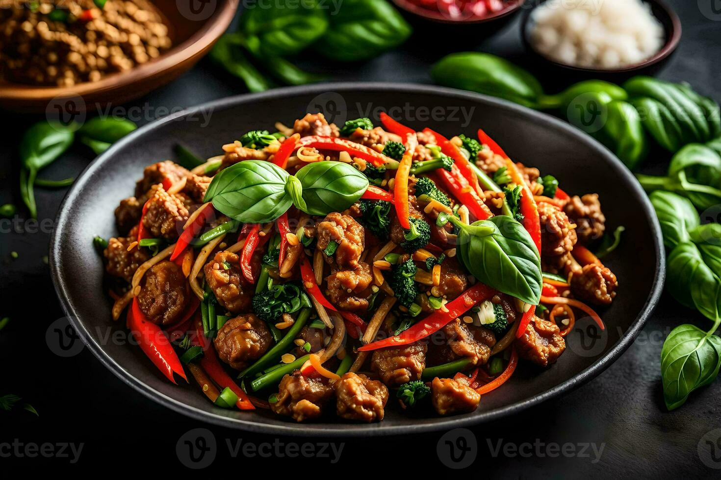 chinese stir fry with meat and vegetables. AI-Generated photo