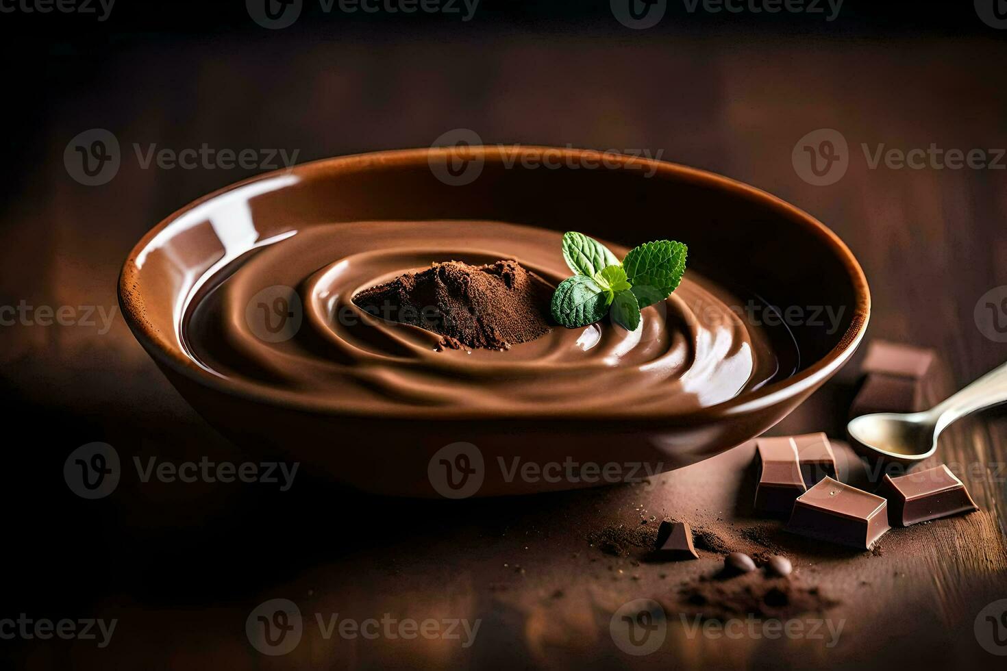 chocolate pudín en un bol. generado por ai foto